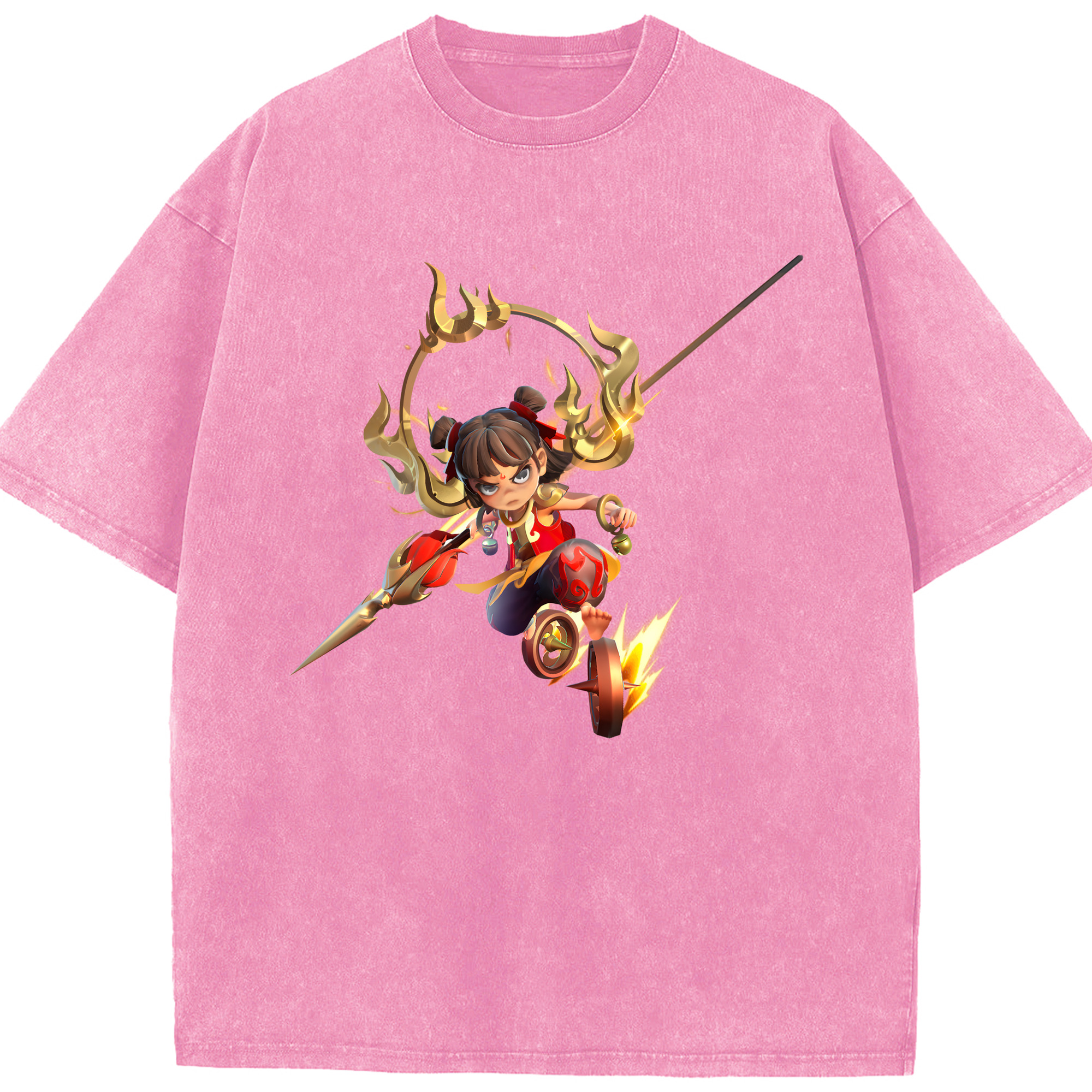 （画像用） Ne Zha 2 ナタ 魔童の大暴れ 綿100% ヴィンテージ風 半袖Tシャツ（フロントプリント）